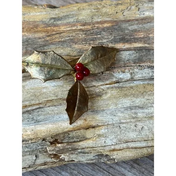 Michael Michaud Holly Leaf Sprig and Berries Brooch Pin